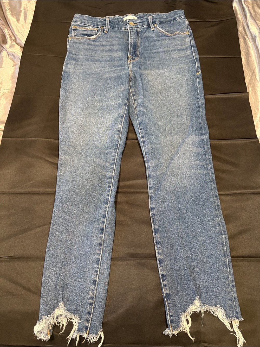 Good American Light Blue Cropped Frayed Hem Jeans